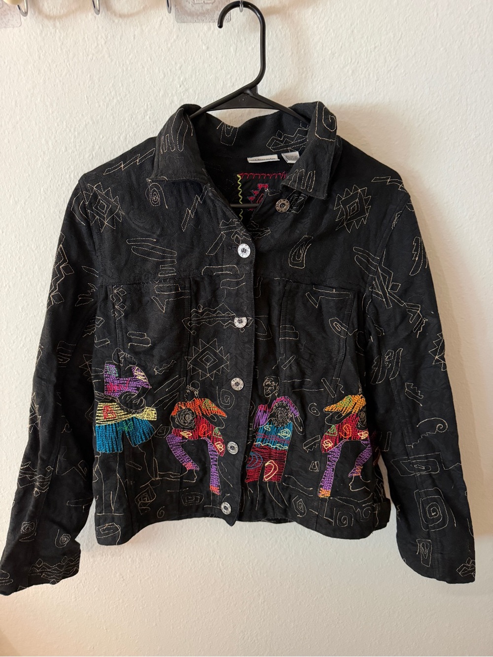 Chico's Jean Jacket with Colorful Embroidered Motif